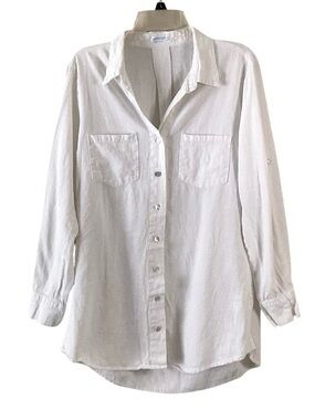 4our Dreamers White Linen Button-Down Collared Shirt Large